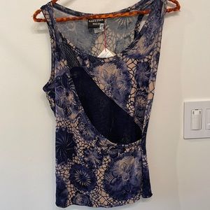 Fuzzi Jean Paul Gaultier top in funky psychedelic print with black mesh layer